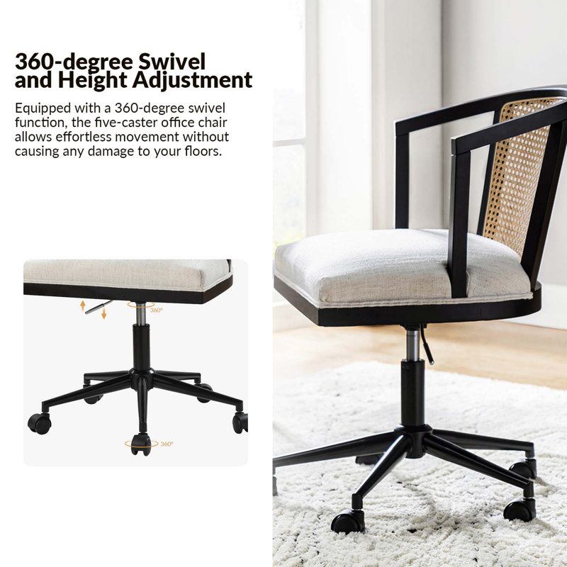 Walnut and Rattan Adjustable Task Chair with Black Metal Legs