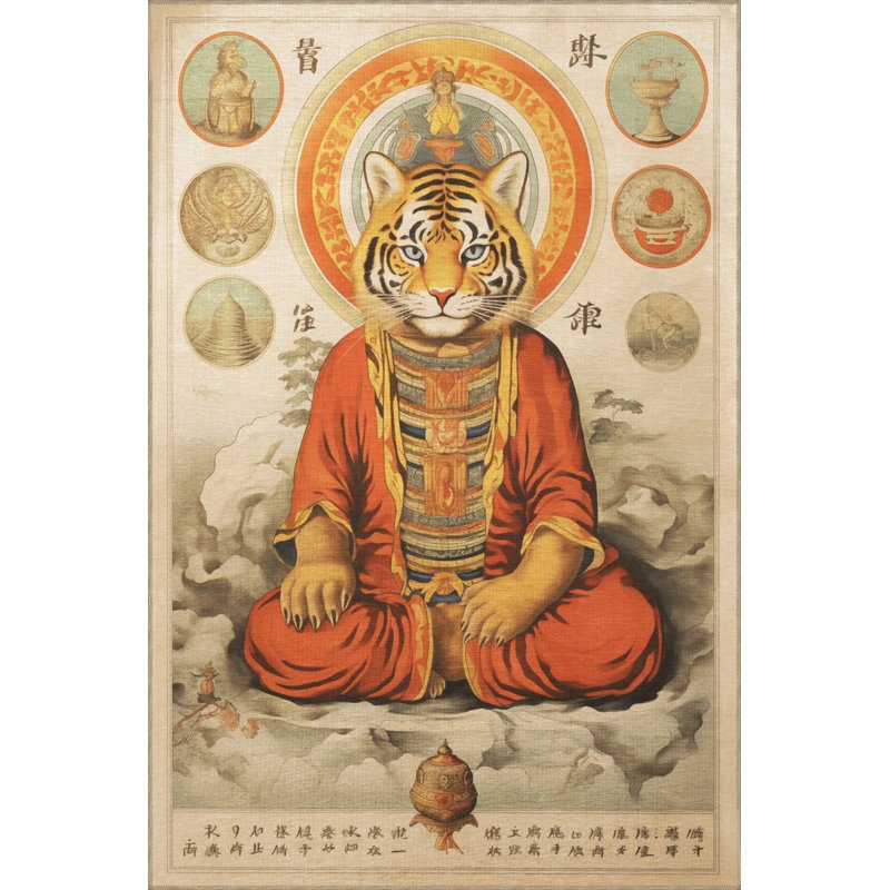 Surrealist Design Ethnic Tiger Pattern Modern Decorative Living Room, Runner 2'6" x 9'11"