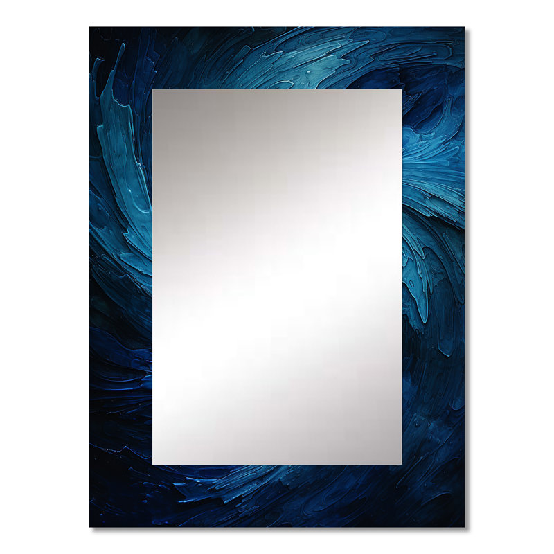 Blue Swirl Wave Spiral I - Abstract Spirals Decorative Wall Mirror, Modern Mirror, Printed Metal Art, 32" x 24"