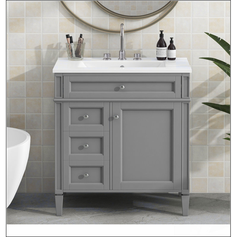 Meuble-lavabo de salle de bain 30 po avec lavabo supérieur, meuble-lavabo moderne avec 2 tiroirs et tiroir basculant, meuble-lavabo simple