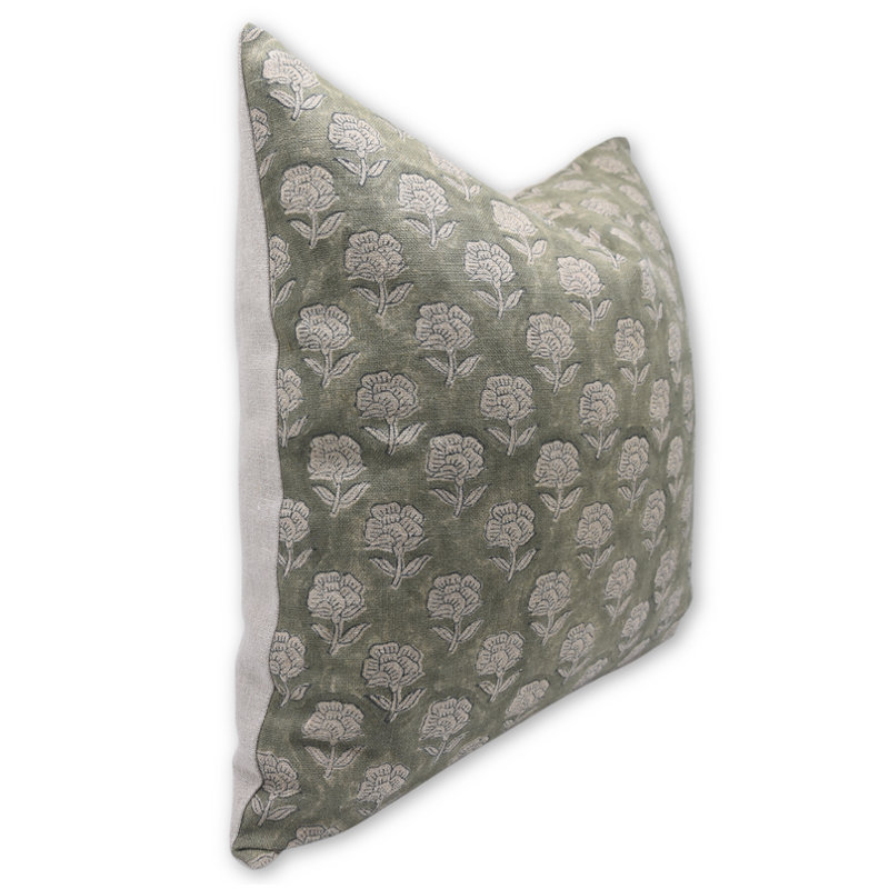 Fabdivine Rohini Flower Block Print Pillow Cover Thick Linen Decorative Cushion 18X18 Inch, 18" x 18"