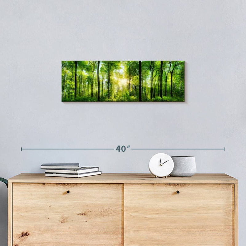 Paysage forestier sur toile, H 8 po x l 24 po