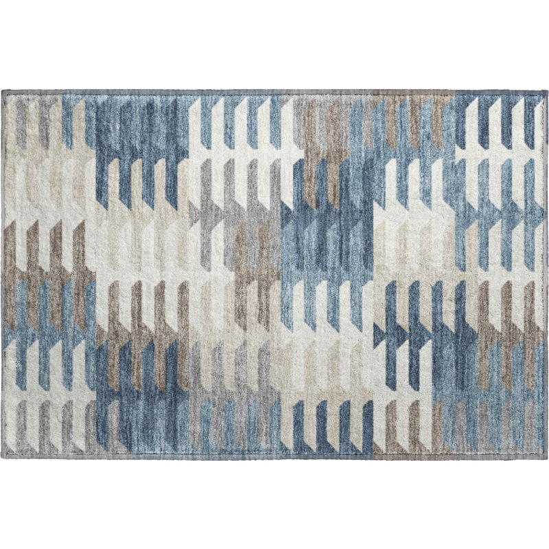 Premium Machine Washable Mayfield AMF2328 Geometric Rug, Denim, 2'6" x 3'10"