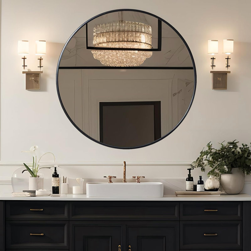 Veleer Mirror, Black, 32" x 32"