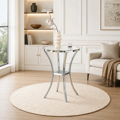 Table de bar en acier inoxydable avec plateau en verre trempé et base plaquée or - Rangement à deux niveaux pour espaces modernes