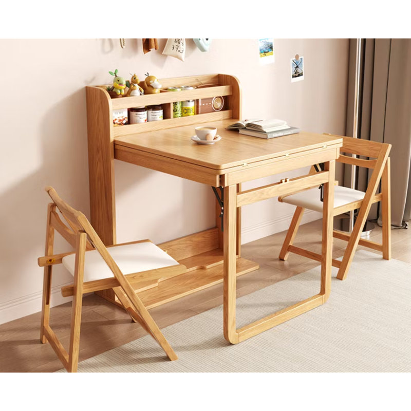 62" Wall-Side Murphy Foldable Dining Table with Integrated Shelf Storage