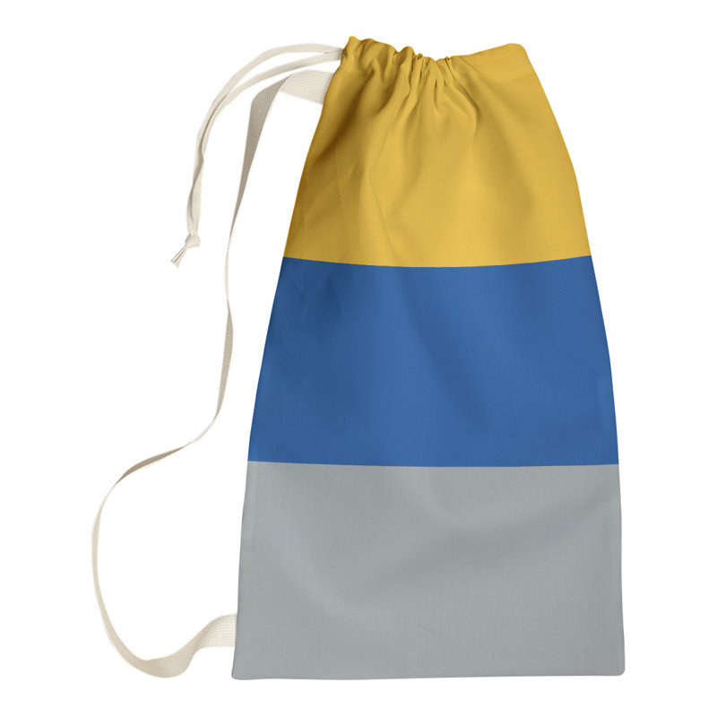 Fabric Laundry Bag with Handles, 36" H x 28" W x 1.5" D, Gold/Royal Blue/Gray