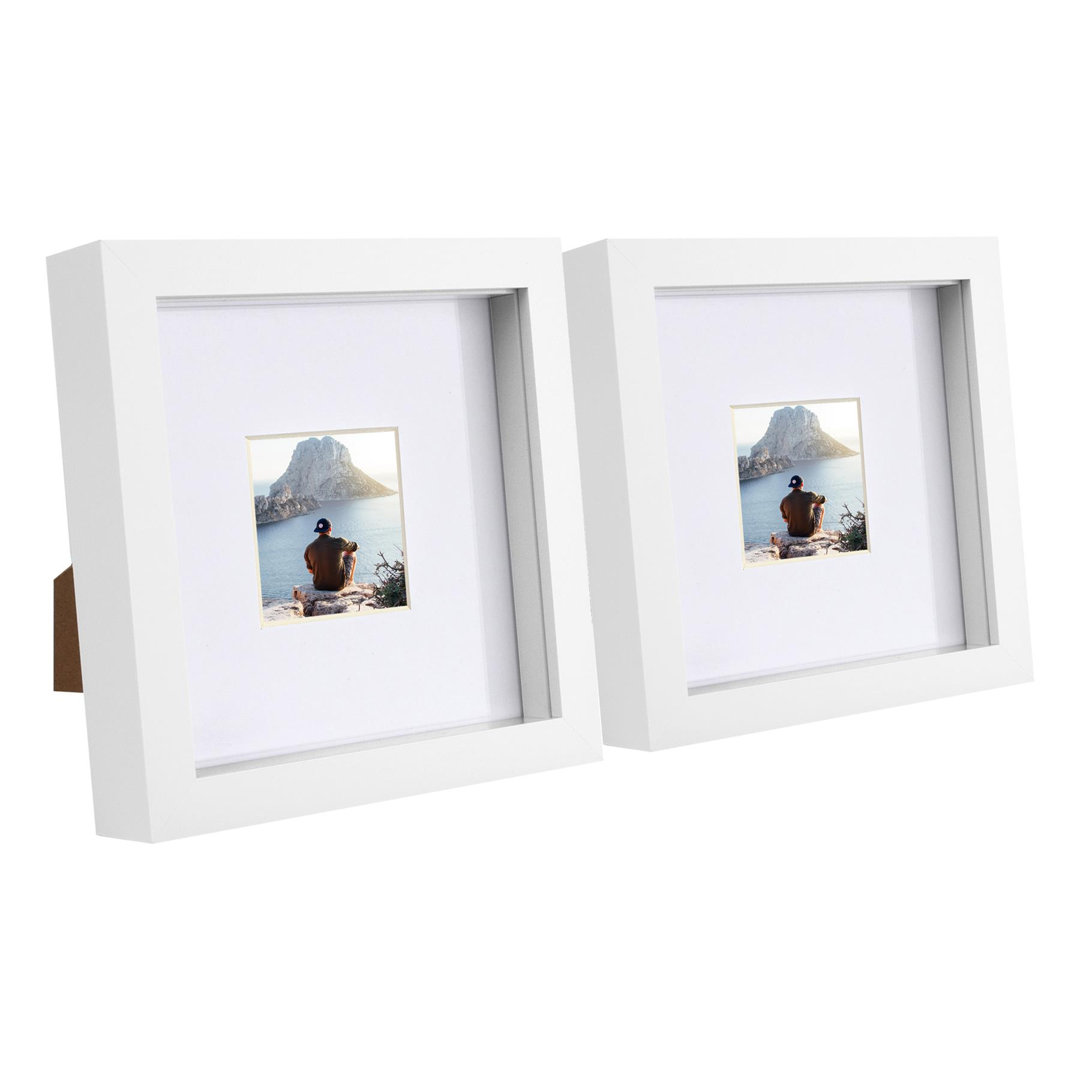 Nicola Spring - 6" x 6" White 3D Box Photo Frames - 2" x 2" Mount