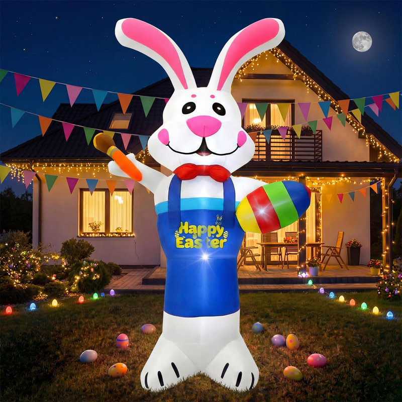 Décoration de plein air gonflable de lapin de Pâques 8 pi avec lumières à DEL intégrées pour la fête des fêtes