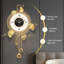 Grande horloge murale 28 po x 20 po dorée moderne en métal Ginkgo | Horloge murale décorative élégante avec lumière DEL