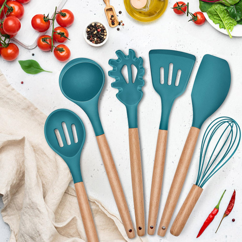 Belfry Kitchen Villicana 10 Utensil Set, Blue
