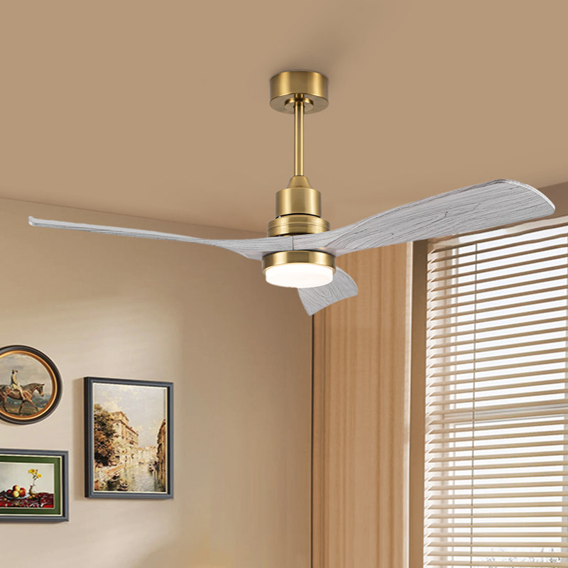Ventilateur de plafond à DEL à 3 températures Lahrizi, Bois blanc, Or