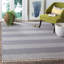Tapis rayé ivoire / bleu marine en coton tissé à plat à la main Annia-45789765