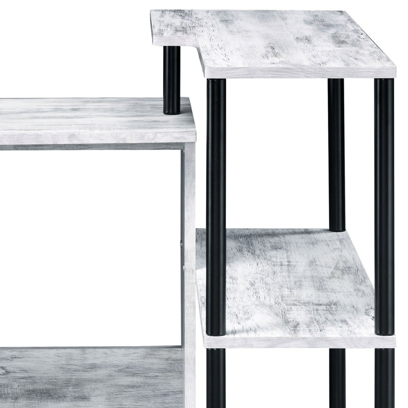 Bureau en L blanc antique et noir, rectangulaire avec étagère latérale multifonctionnelle pour espace de travail, bureau noir, polyvalent 3 pièces
