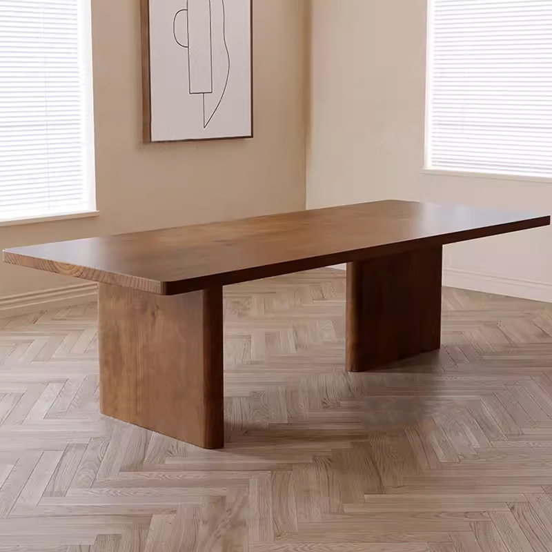 Table de salle à manger rectangulaire en bois massif brun, H 29,53 po x L 86,61 po x l 35,43 po