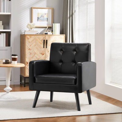 Bakhyt Tufted  Faux Leather Armchair with Solid Wood Leg