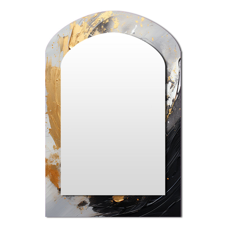 Yin Yang au-delà de la dualité abstrait or et noir II - peinture abstraite arche miroir décoratif, miroir mural asymétrique moderne, art imprimé en métal