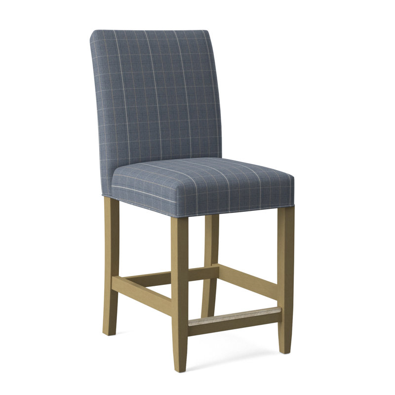 Manhattan Upholstered Stool with Solid Wood Frame, Lapis Plaid; 0126-63, Antique Black Finish