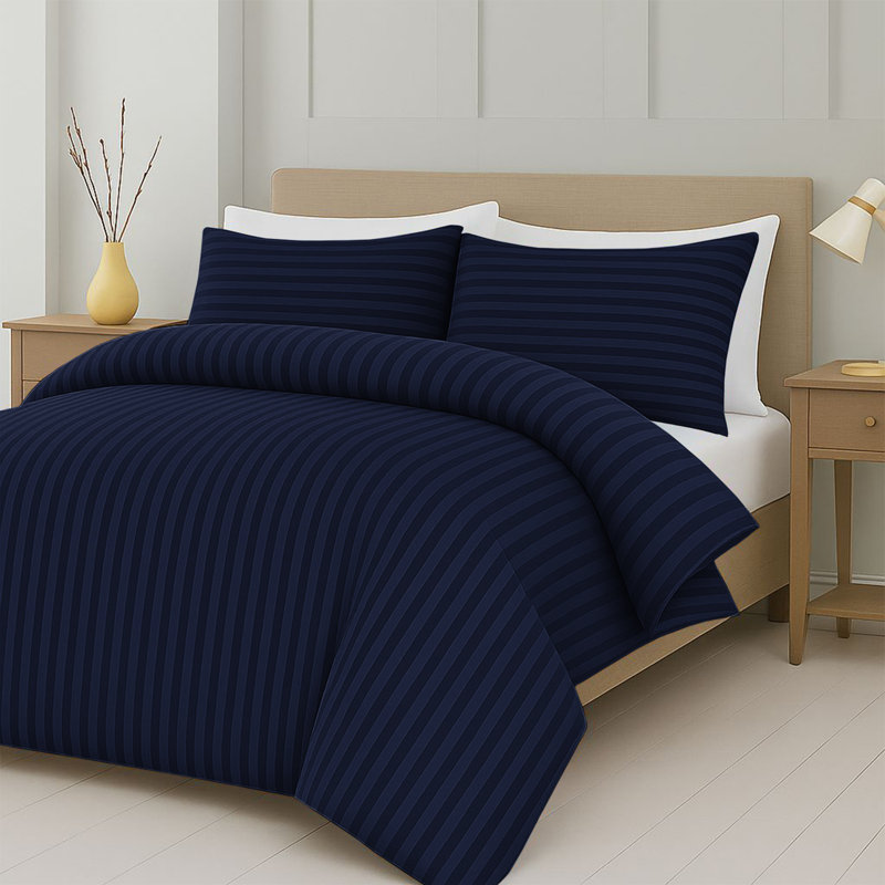 Striped Microfiber Duvet Cover Set, 4-Piece With Fitted Sheet & Pillowcases , King Duvet Cover + 3 Additional Pieces