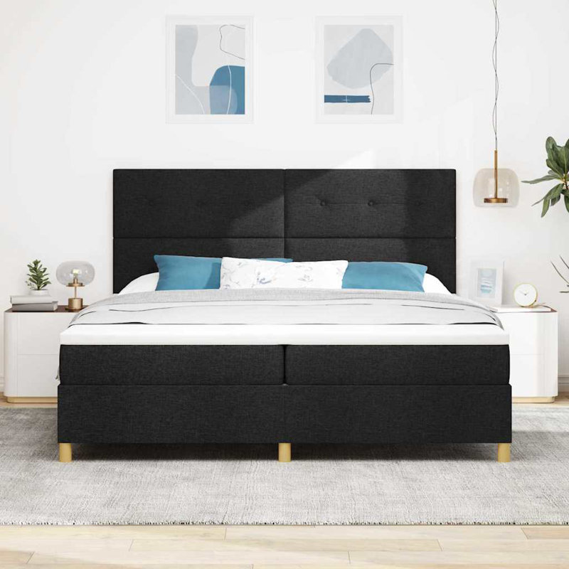 Bed, 200 x 200 cm, Button Tufted, Light Grey