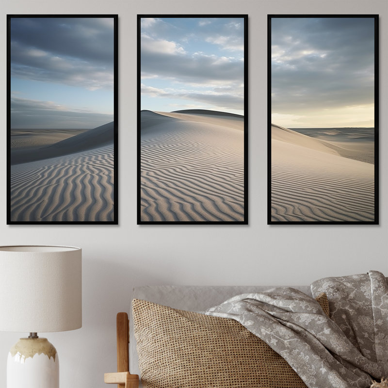 «Black and White Dunes Photo III - Coastal Beach», ensemble d'art mural, Cadre flottant noir, H 28 po x l 36 po x P 1 po