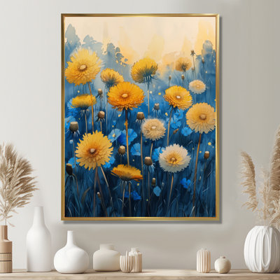 Jaune jaune bleu jardin de rêves pissenlit - pissenlit, art mural salon