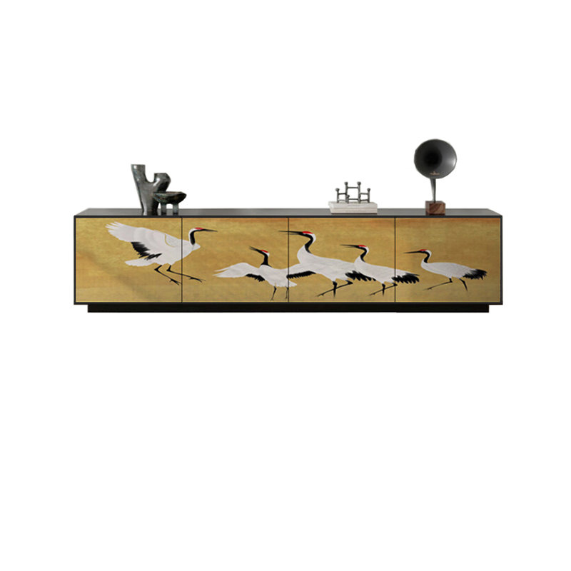 Solid Pine Wood TV Stand, Black, 70.86"