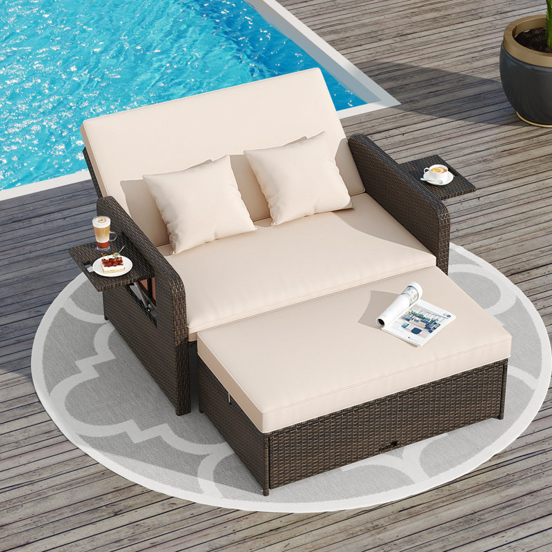 2-Piece PE Wicker Patio Daybed Set with Cushions