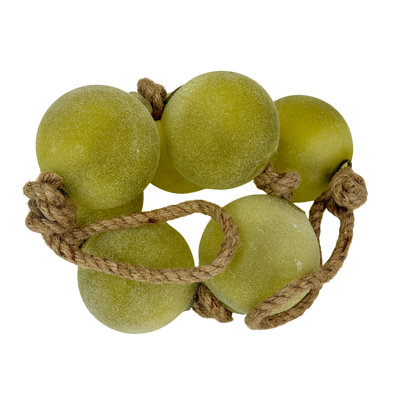 Guirlande de boules en verre vert olive dépoli, style côtier, avec boucles en corde naturelle, 99 cm de hauteur