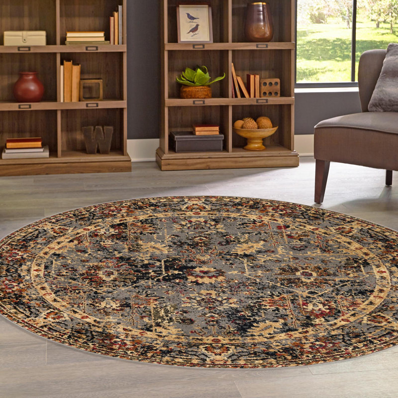 Tapis oriental bleu Alameda, Rond 5 pi 3 po