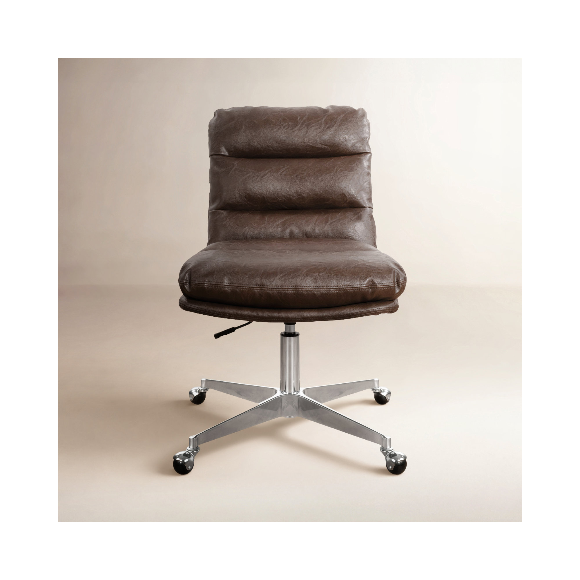 Paynesville Swivel Office Task Chair with Wheels, Dark Brown, Faux Leather