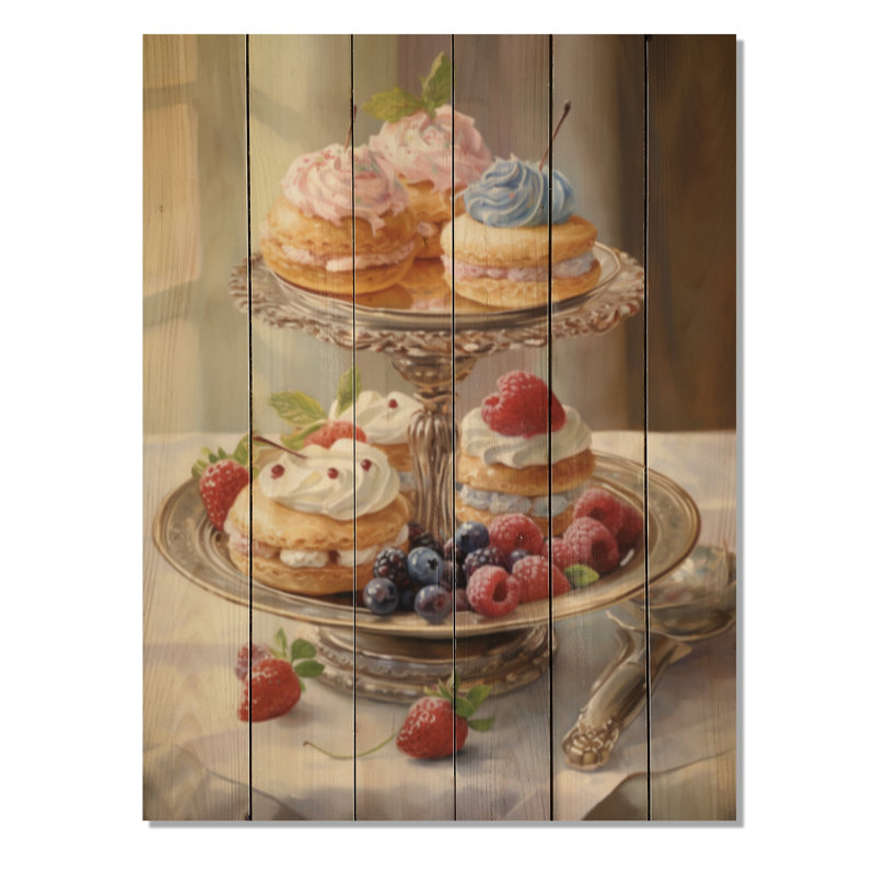 Nourriture, pâtisseries françaises IV sur bois, H 20 po x l 10 po x P 0,78 po