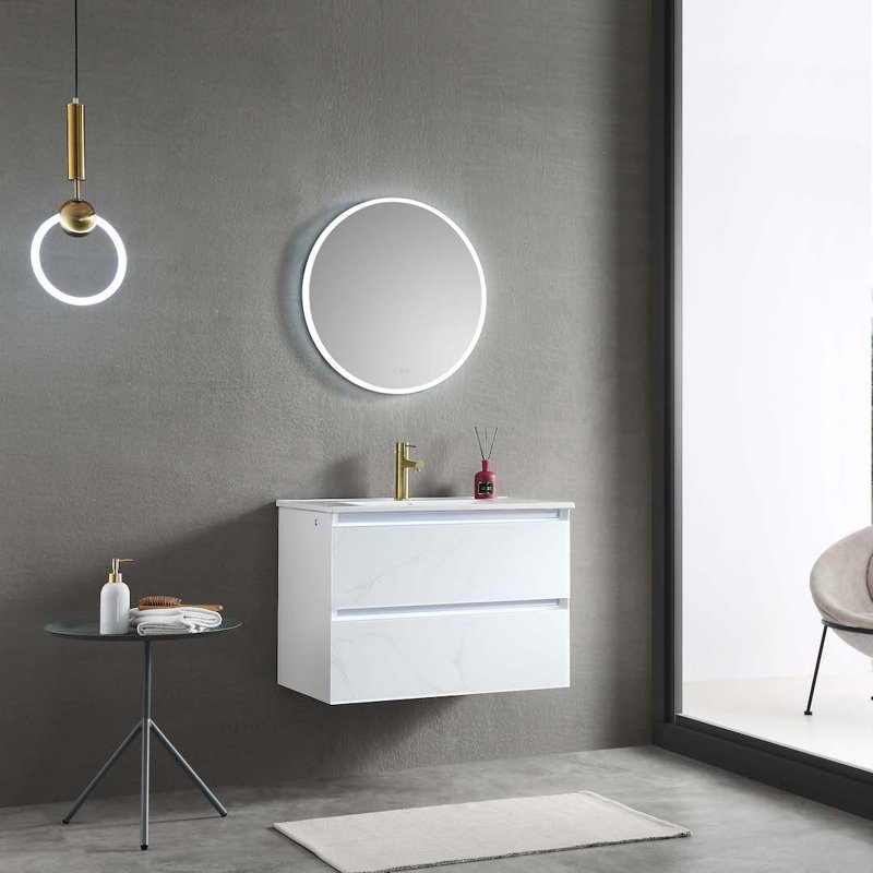 30" Calacatta White Wall-Mounted Vanity with Ceramic Sink