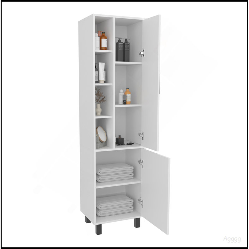 Stanton Tall Storage Cabinet With Two Doors And Three Open Shelves, White