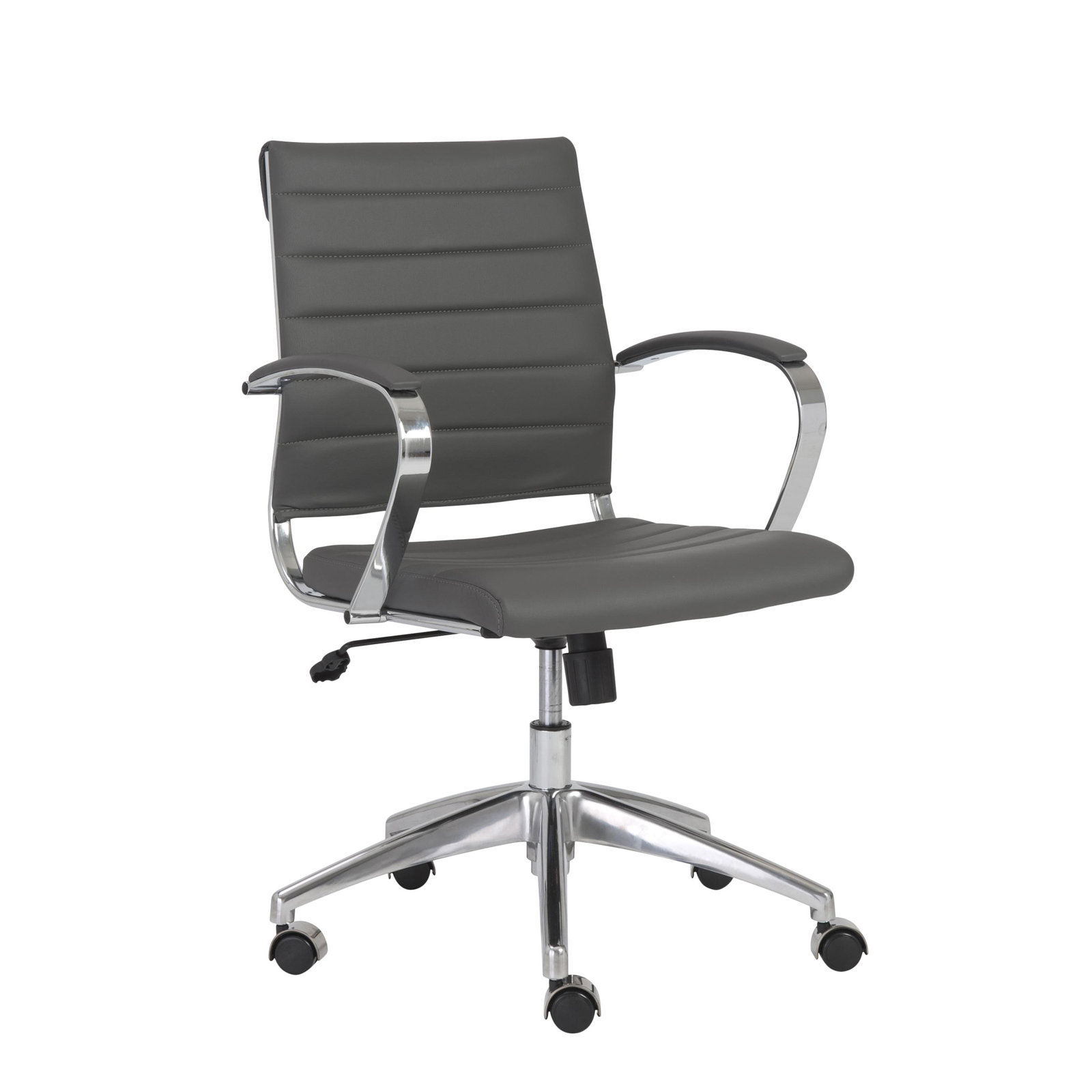 Rossie Swivel Office Chair, Gray Faux Leather, Fixed