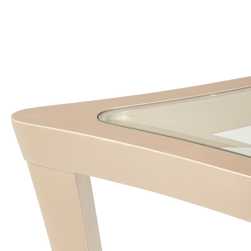 Chardonnay Maple Veneer Glass Top Console Table with Storage