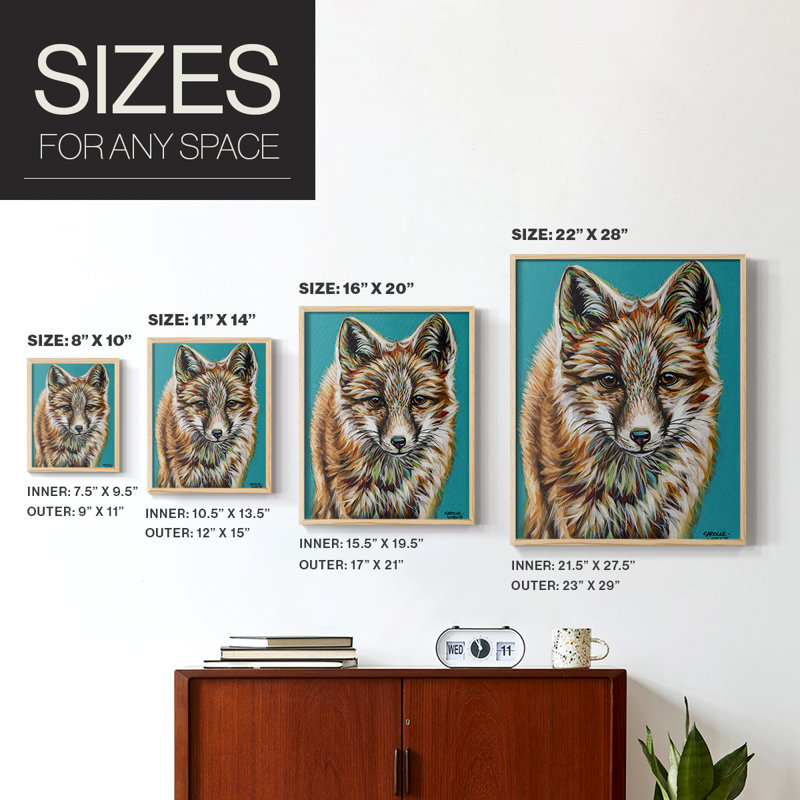Teal Fox Framed Print - Solid Wood, 21" H x 17" W