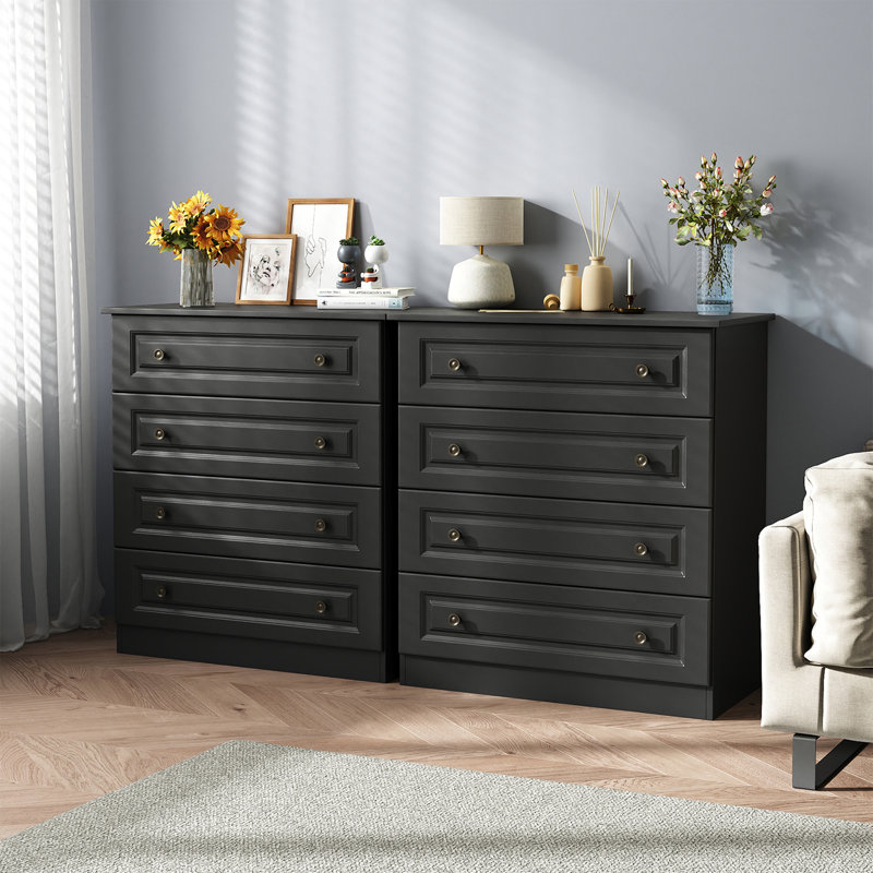 Commode à 4 tiroirs, commode à tiroirs et commode en bois de 29,5 po de largeur, blanc (ensemble de 2), Blanc