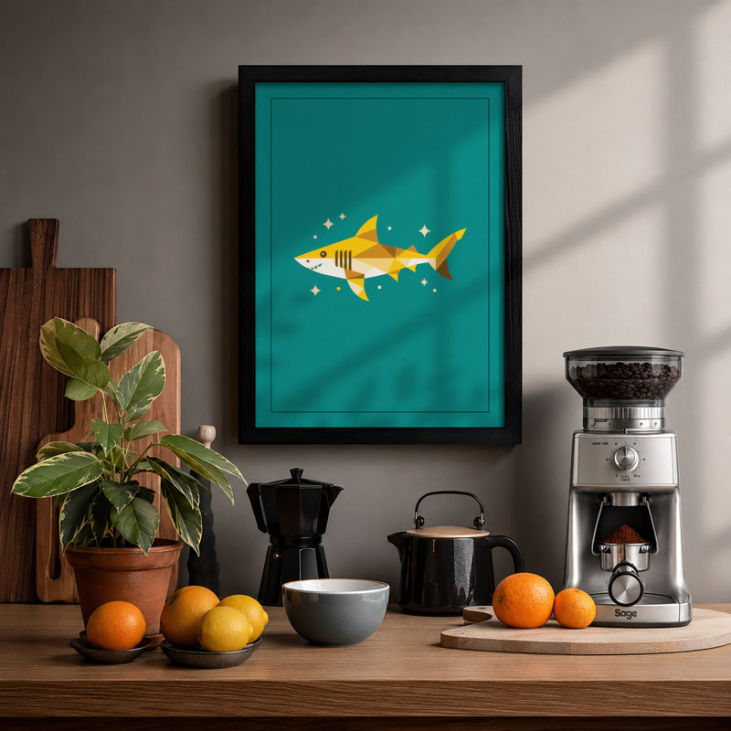 Playful Tiger Shark Modern - Print, A4 - 29.7 x 21.0 cm, Black