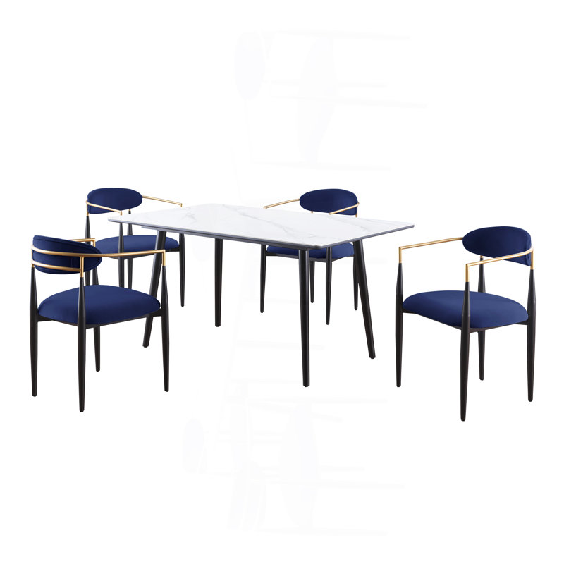 Ensemble de salle à manger 5 pièces Modern Modern, Blanc, Bleu