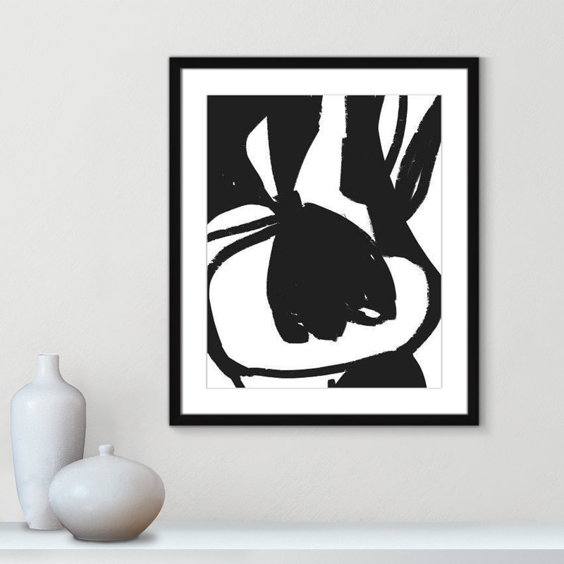 «Line Line Collection», Tulipe suspendue sur papier par Leah Straatsma, H 25,5 po x l 21,5 po x P 1,25 po, Cadre noir mat
