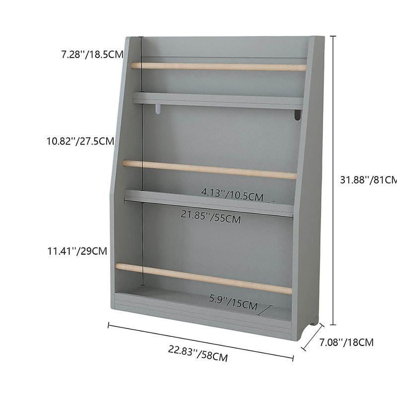 3 Tier Kids Book Shelf,Kids Book Rack, Gray