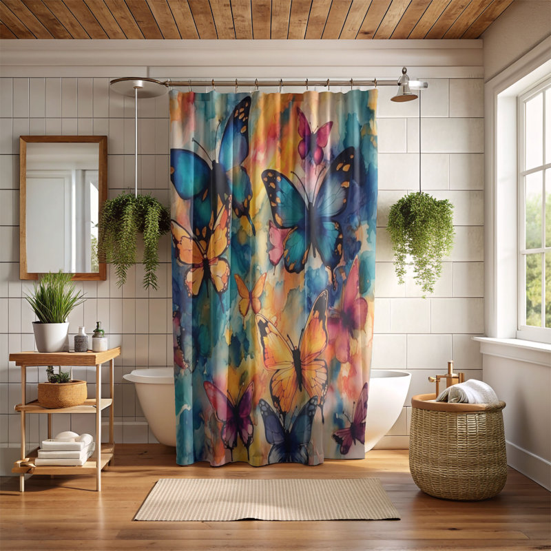 Rideau de douche standard 1 pièce Butterfly Color Burst, H 74 po x l 71 po