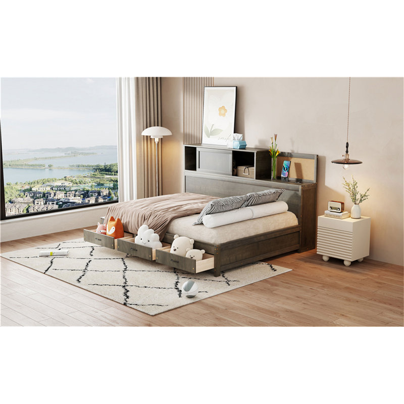 Wooden Daybed With 3 Storage Drawers, Gray, Full/Double