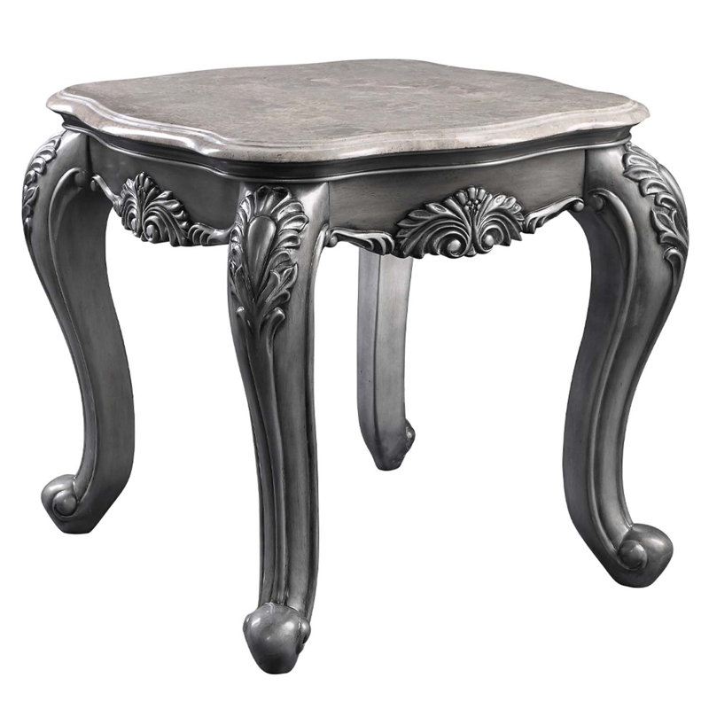 Table de bout Ariadne, plateau en marbre et finition platine