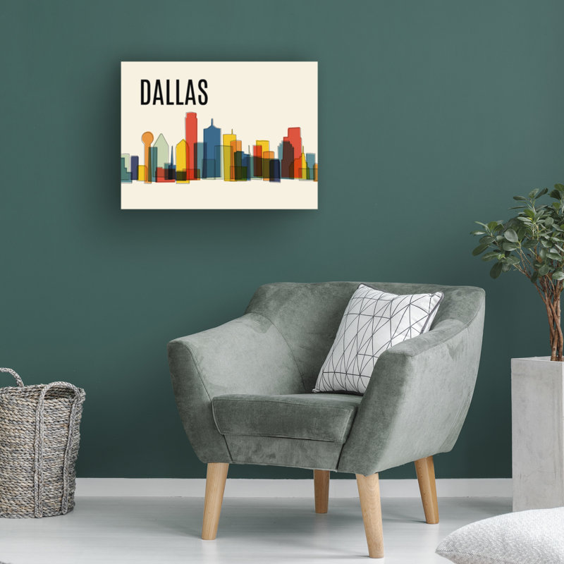 Paysage urbain moderne Mid-Century de Dallas, H 14 po x l 19 po x P 2 po