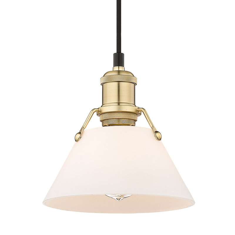 Luminaire suspendu conique à 1 lumière Weatherford, Bronze champagne brossé, Verre opale, H 129 po x l 7,5 po x P 7,5 po