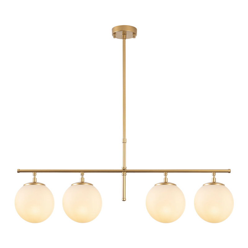Lustre moderne doré, hauteur réglable, 31,9 x 5,9 x 14,2-29,9 pouces | Corps en métal, capuchon en verre, 4 x culot E14 de 40 W maximum | Conception scandinave élégante, parfaite pour la salle à manger et les espaces de vie, indice de protection IP20