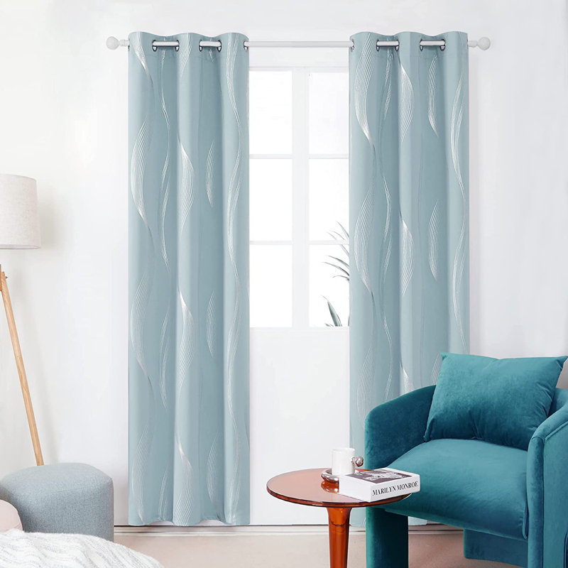 Spurgh Sliver Wave Foil Print Blackout Thermal Grommet Curtain Panels (Set of 2), 42" W x 95" L, Royal Blue