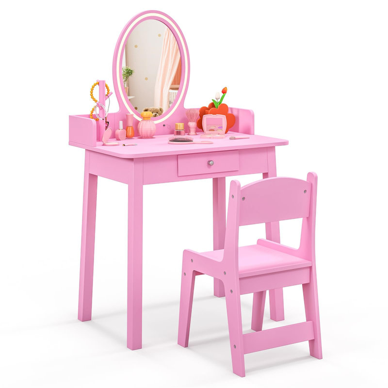 Dressing Table with Mirror, Pink